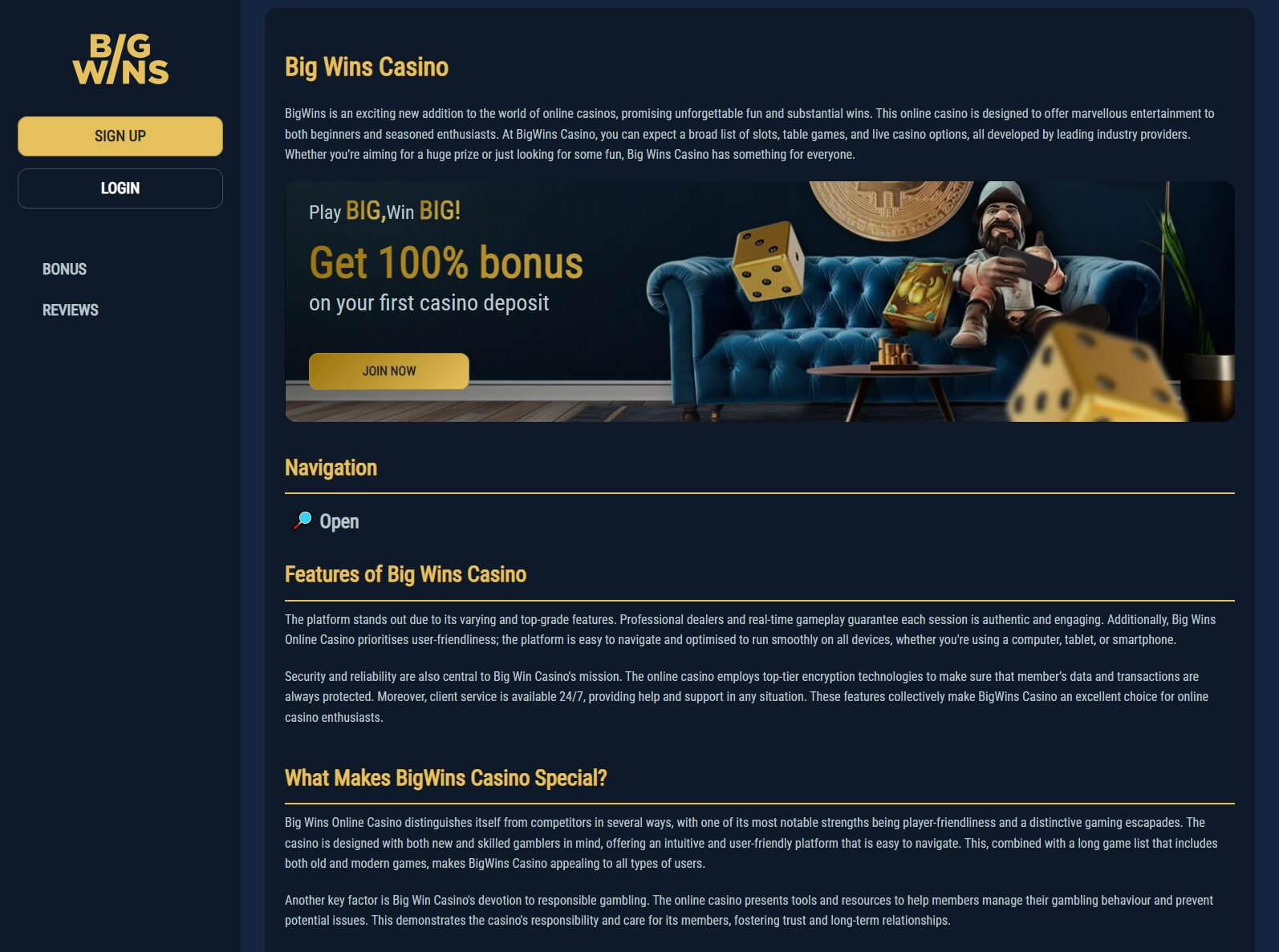 Big Wins Casino Site Evaluation